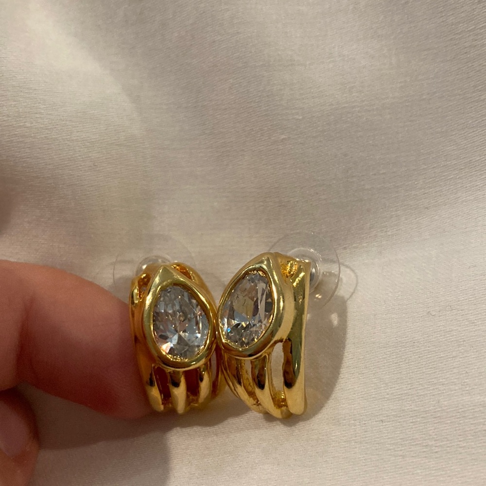 Classic Gold and Diamond Hug Hoop Earrings - 90’s style.